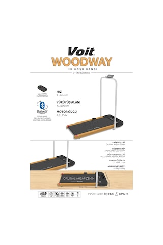 Voit Woodway Ultra Ince Tutma Kollu Koşu Bandı, Uzaktan Kumandalı, Bluetooth Uygulamalı, Sessiz Çalışır