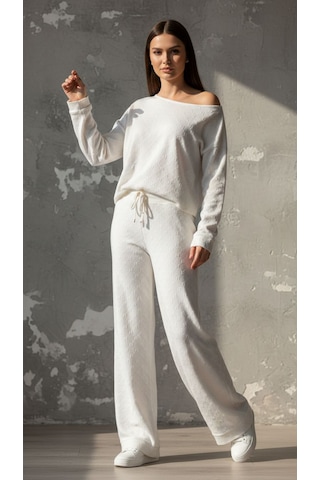 Kabartma Kalp Baskılı Omuz Dekolteli %100 Pamuk Pijama Takımı