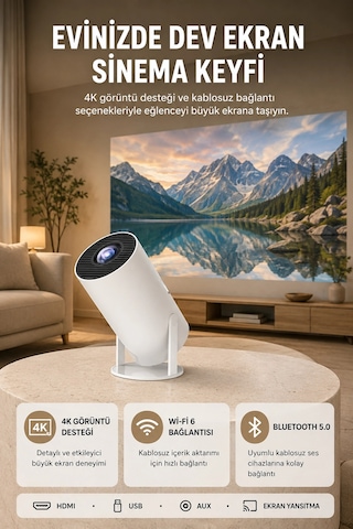 Kablosuz Projeksiyon Cihazı 4k Destekli Hdmı Usb Oyun Uyumlu 47507944