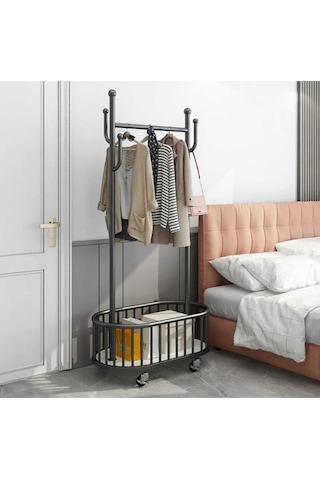 Oval Konfeksiyon Askılığı Siyah Askılık Ayaklı Askılık Kıyafet Askılığı Tekerlekli 100 Cm 6013-nrm