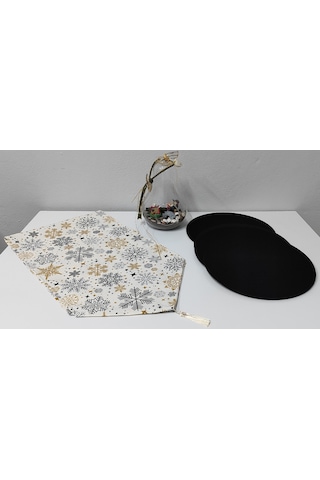 Kar Tanesi Desenli Runner Ve 4lü Supla Takımı Siyah