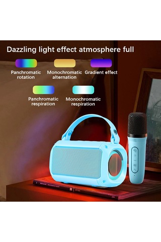 Yifomall Mavi Kablosuz Bluetooth Hoparlör Mikrofon Seti, Ev Ktv İçin 2 Mikrofonlu, Renkli Işık Özelliği, 20m Mesafe, 5w Güç