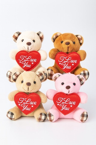 I Love You Seni Seviyorum Mesajlı 4 Adet Sevimli Mini Peluş Ayıcık Kalpli 11x9 Cm Peluş Ayıcıklar Çok Renkli