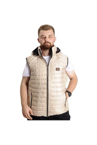 Mode Xl Büyük Beden Erkek Yelek Kapitone Kapüşonlu 22600 Ekru 001
