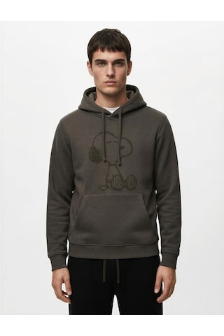 Koton Uzun Kollu Kapşonlu Kanguru Cepli Şardonlu Lisanslı Snoopy Baskılı Sweatshirt Antrasit 6wam70133mk Antrasit