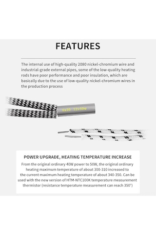 Xiyyadms 12v 50w 304 Paslanmaz Çelik Isıtıcı Çubuğu, 1m Tel, 340-350 C Maks Sıcaklık, 6x20mm, Homojen Isıiletim 3 Adet