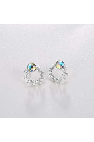 S925 Ayar Gümüş Kadın Küpe Renkli Avusturya İle Sevimli Çelenk Kristal Saplama Küpe Sıcak Satış Takı Hediye Saplama Küpe Altın - Beyaz