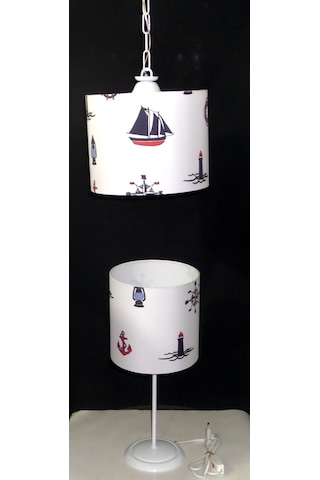 Denizci Çapa Dümen Yelkenli Çocuk Genç Odası Avize Abajur Seti (293253423)