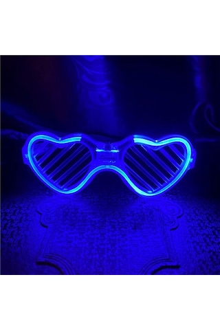 Mavi Led Işıklı Kalp Gözlük 3 Modlu Parti - Glow Gözlüğü 0 - 99