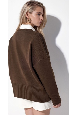Hiccup Oversize Bisiklet Yaka Örme Kazak Kahverengi
