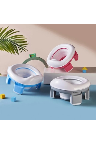 3'ü 1 Arada Seyahat Klozet Katlanabilir Mavi Çocuk Lazımlık