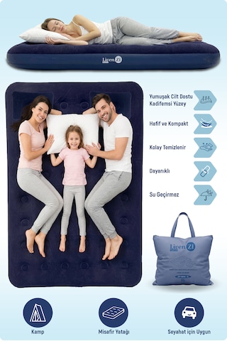 Livenzi Çift Kişilik Şişme Yatak & Yastık 203 152 22 Cm Lacivert