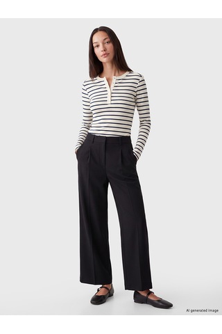 Lcw Everyday Lacivert Bisiklet Yaka Çizgili Kadın Body