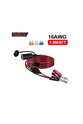 Boatshop1 Clelo Araç Pili Bağlantı Adaptörü 16awg Uzatma Kablosu 1 8 Metre 6 Fit Aşırı Akım Koruma Sigortaları Karavan Tekne