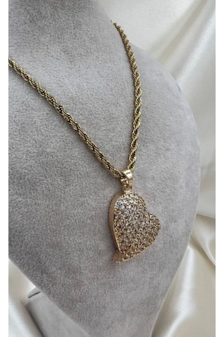 Bb Çelik Burgu Zincir Kalp Kolye Altın - Beyaz