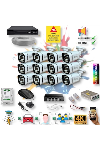 12 Kameralı Ip Set Yapay Zeka Özellikli Gece Renkli Sesli Ip 4386