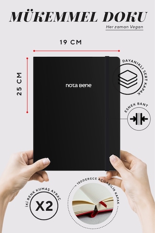 Nota Bene Classic Sert Kapak Defter, 19x25 Cm, Çizgili Siyah