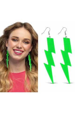 80 Ler 90& Apos Lar Retro Neon Yeşil Şimşek Küpe 10 Cm 4801