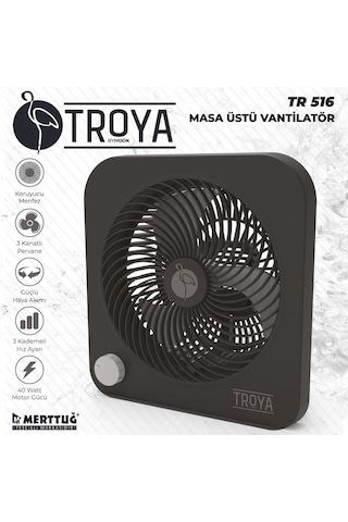 Troya Tr-516 Masaüstü Vantilatör 3 Kanatlı 3 Kademeli Vantilatör