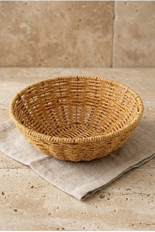 Yıkanabilir Rattan Yuvarlak Ekmek Sepeti 20.5 Cm - Metal İskeletli Hasır Banyo Ve Mutfak Sepeti Çok Renkli