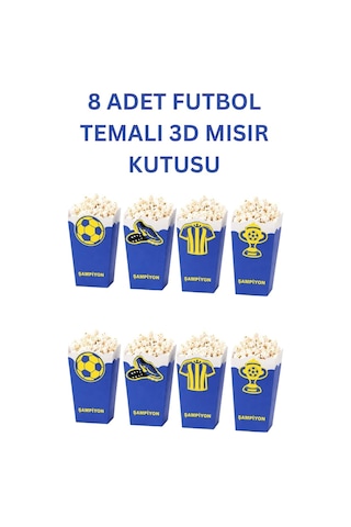 Sarı Lacivert Futbol Temalı Doğum Günü Parti Seti İyi Ki Doğdun Banner, Gözlük, Pasta Süsü Ve Mısır Kutusu
