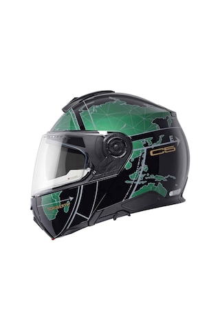 Schubert C5 Globe Green Çene Açılır Motosiklet Kask Siyah - Yeşil