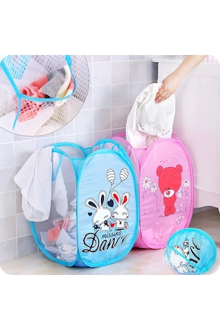Karikatür Figürlü Katlanır File Oyuncak Ve Çamaşır Sepeti Çok Renkli