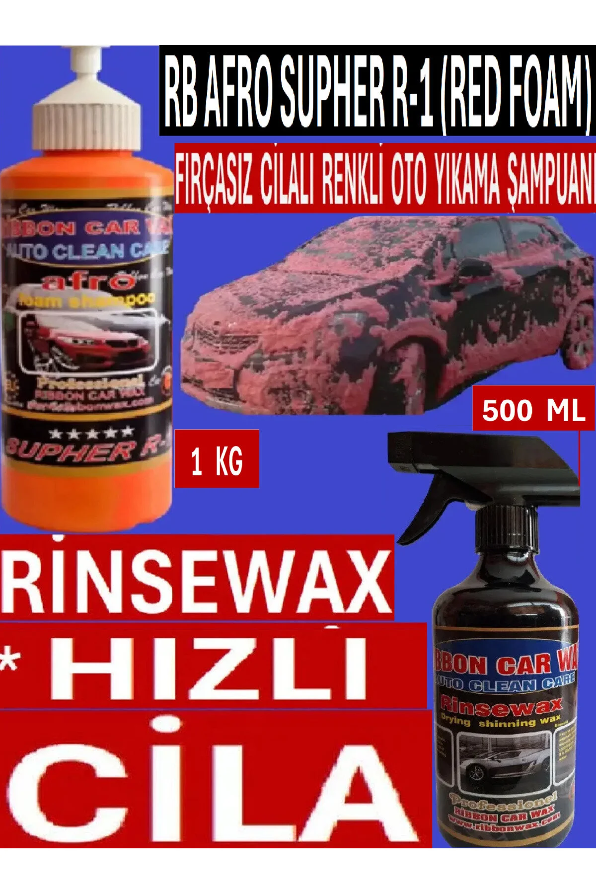 Fırçasız Yoğun Cilalı Renkli Oto Yıkama Şampuanı 1 Kg+ Pratik Hızlı Cila 500 Ml