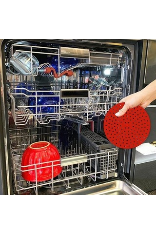 River World 20 cm'lik Kırmızı Renkte Isıya Dayanabilen ve Yıkanabilen Yuvarlak Silikon Airfryer ve Fırın Matı