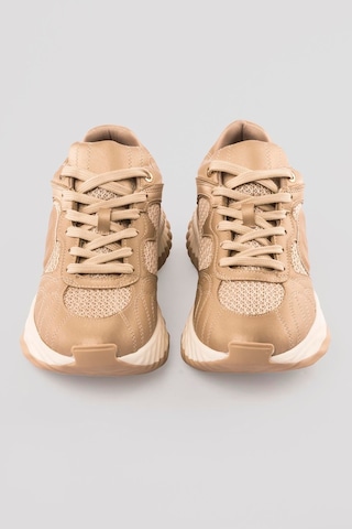 Mubiano Kadın Sneaker Kalın Tabanlı Bağcıklı Spor Ayakkabı Ravix Bej Bej