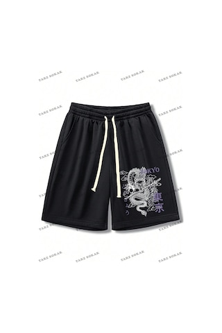Tarzsokak Y2k Unisex Yaz Şort Bermuda Harajuka Anime Retro Kod-11407 Siyah