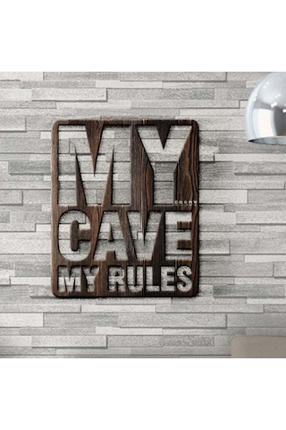 Kişiye Özel My Cave My Rules Ahşap Duvar Yazısı - 2