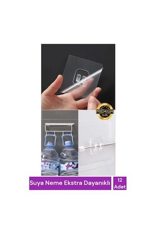 12 Adet Süper Güçlü Şeffaf Çerçeve Askısı Lekesiz Duvar Yapışkanı Mutfak Banyo Raf Tutucu Aksesuarı
