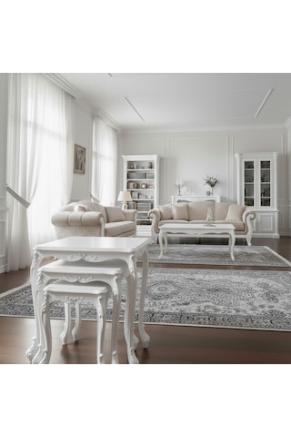 Majestic Fransız Still 3'lü Ahşap Zigon Sehpa Beyaz