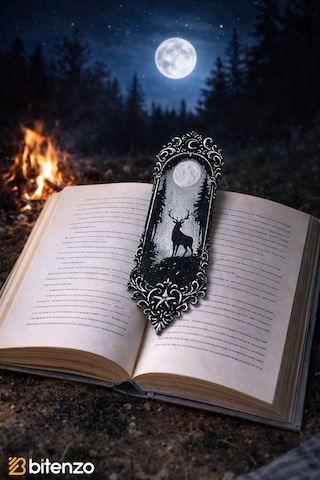 Gece Ve Geyik Silüeti Temalı Kitap Ayracı
