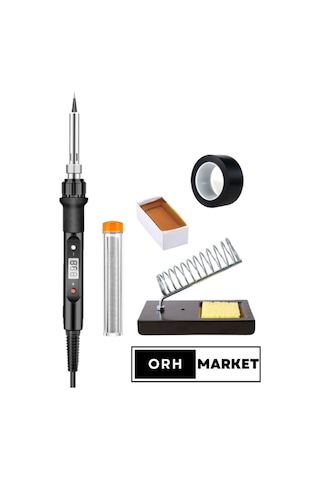 80W LCD Lehimleme Seti – Dijital Havya, Metal Stand, Lehim Pastası ve Elektrik Bandı