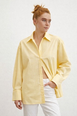 Modeva Global Minimalist Kesim Modern Duruşlu Düz Oversize Butter Sarısı Kadın Gömlek Butter Sarı