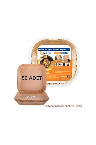 Buffer 50 Adet Air Fryer Pişirme Kağıdı Tek Kullanımlık Yağ Geçirmez Yapışmaz Kare Tabak Model Pvc Diğer