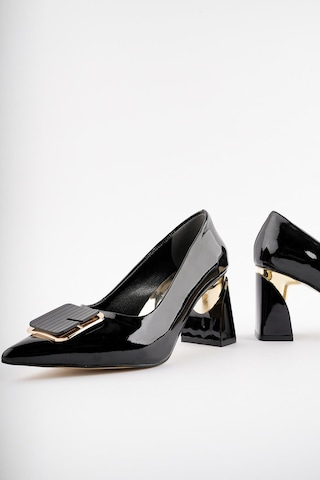 Muggo Rachel Garantili Kadın Gold Tokalı Yüksek Topuklu Stiletto Ayakkabı 001