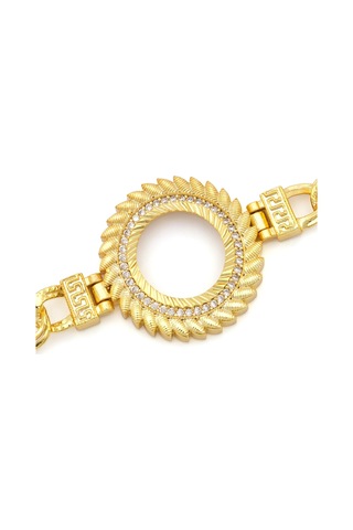 Altın Kaplama İmitasyon Zirkon Taşlı Desenli Figaro Arpa Model Çeyrek Çerçeve Bileklik Blk-1165 Altın