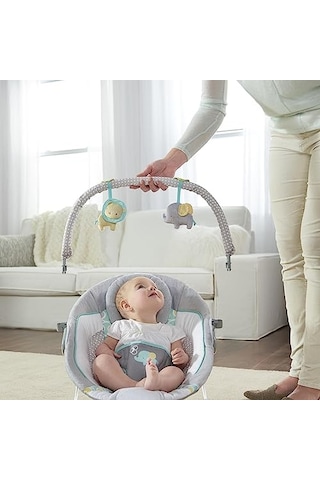 Ingenuity Rahatlatıcı Ana Kucağı Bebek Koltuğu, Sesler Ve Titreşimler, 0-6 Ay, 9 Kg'a Kadar - Morrison, Fil/aslan Oyuncaklı Gri/mavi