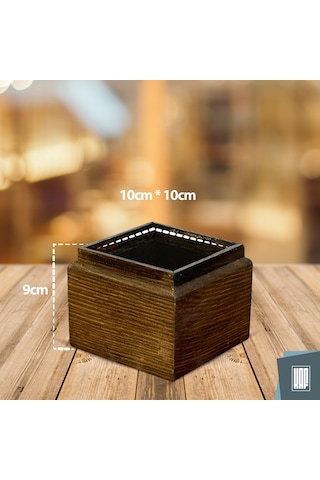 Kaf Ahşap Dekoratif Mini Saksı / Küp / Kahverengi