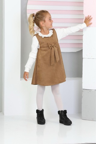 Kız Çocuk Süet Kumaş 2'li Elbise Elbise+bady Bluz 12177 Vizon