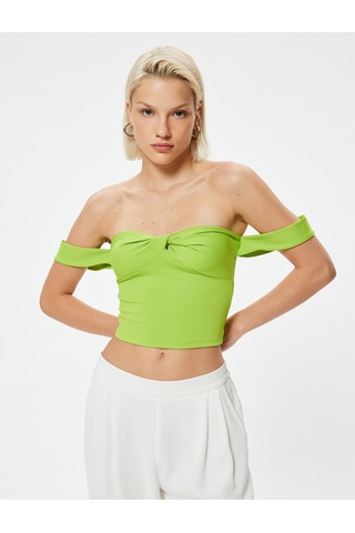 Koton Crop Straplez Üst Kol Detaylı Kalp Yaka Yeşil 4sak10848ek