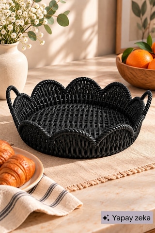 Jasper Siyah Modern Ekmek Sepeti Ve Tepsi Kahvaltı Çay Kahve Sunumluk Servislik Plastik