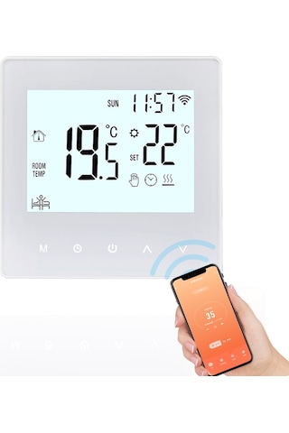 Ranyeek Wifi Akıllı Su Isıtma Termostatı - Tuya Uygulaması İle Kontrol, Beyaz Arka Işık, Dokunmatik Panel, 3a Yük, 5-90 C Ayar Aralığı