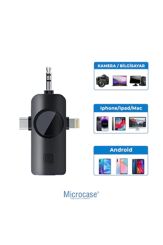 Microcase F11-2 Profesyonel 2'li Kablosuz Yaka Mikrofonu 3in1 Type-c Lightning 3.5mm Jack Kamera Telefon Bilgisayar Uyumlu Yayıncı Mikrofonu Al5770