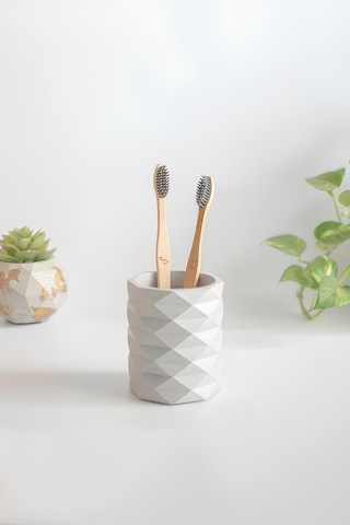 Dekoratif Geometrik Kalemlik Modern Beton Organizer Vazo Saksı Diş Fırçalık Ofis Düzenleyici Beyaz