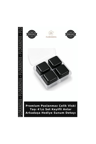 Premium Paslanmaz Çelik Viski Taşı 4'lü Set Keyifli Anlar Arkadaşa Hediye Sunum Detayı