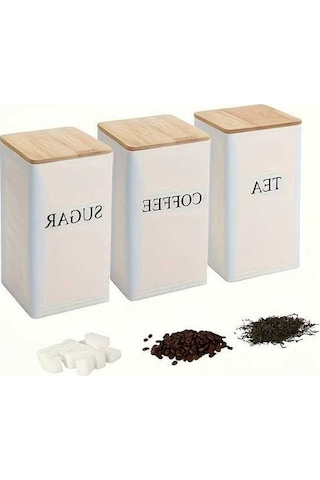 Trendooze White 1 Takım Metal Gıda Saklama Kapları Çay Şeker Kahve Kutusu Mutfak Düzenleme Beyaz Beyaz